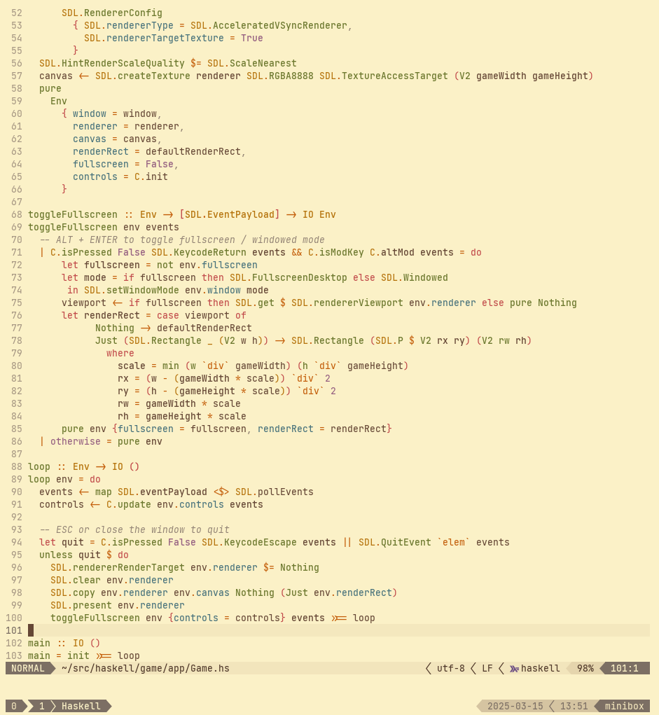 Screenshot of neovim editing a file using a light theme